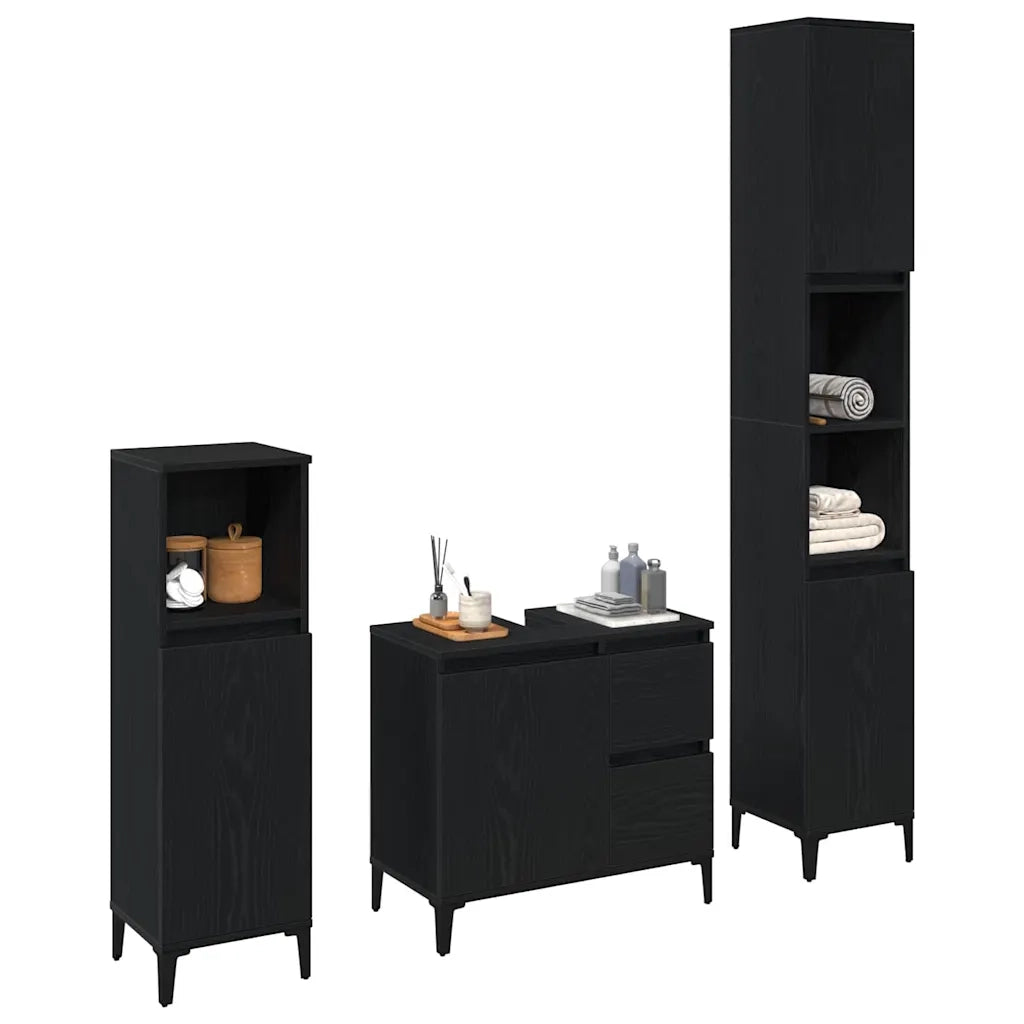 Set di mobili per il bagno Montaggio a parete 3 pcs Rovere Nero 3333087