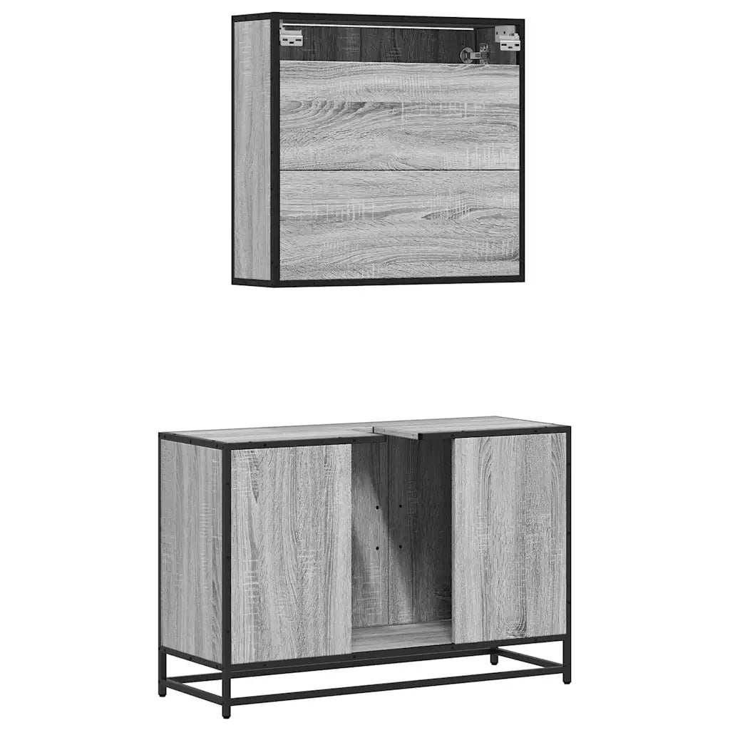 vidaXL Set Mobili da Bagno 2 pz Grigio Sonoma in Legno Multistrato
