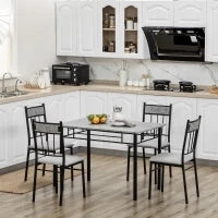 Set Tavolo e Sedie 5pz, Tavolo da Pranzo Rettangolare in Metallo e MDF e 4 Sedie da Pranzo Grigio e Nero