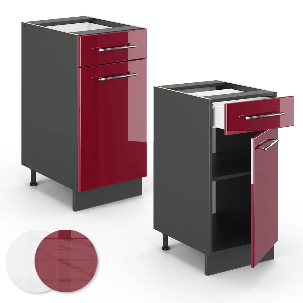 Mobiletto base per cucina Fame-Line Bordeaux lucido/Antracite 40 cm senza piano di lavoro Vicco