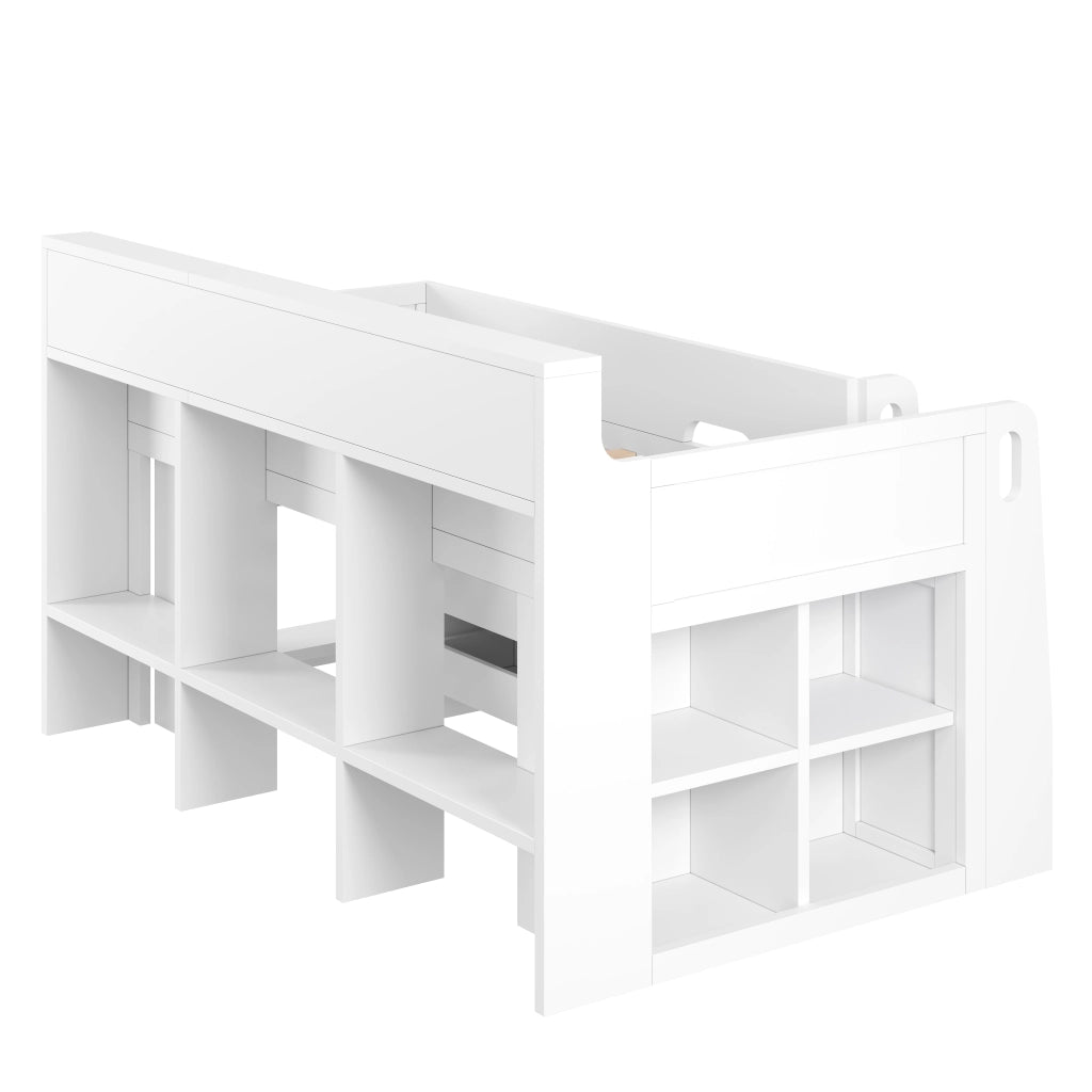LETTO A SOPPALCO BASSO 90x200 cm bianco con scrivania mobile e 3 cassetti