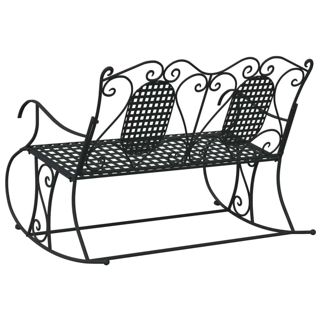Panca da giardino mobili da esterno per patio panca a dondolo da terrazza 2 posti 113 cm acciaio nero 02_0011846