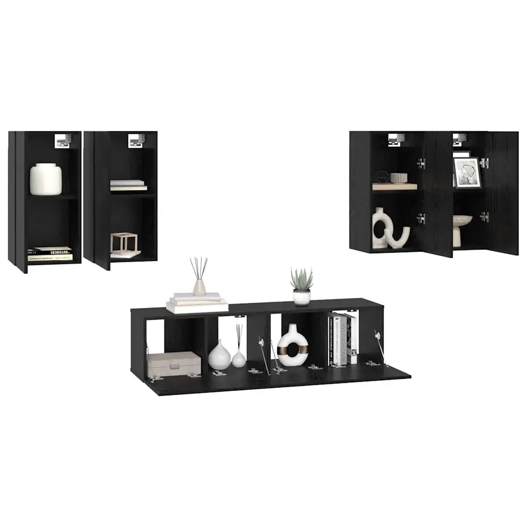 Set mobile TV Montaggio a parete Rovere Nero Legno multistrato 3393304