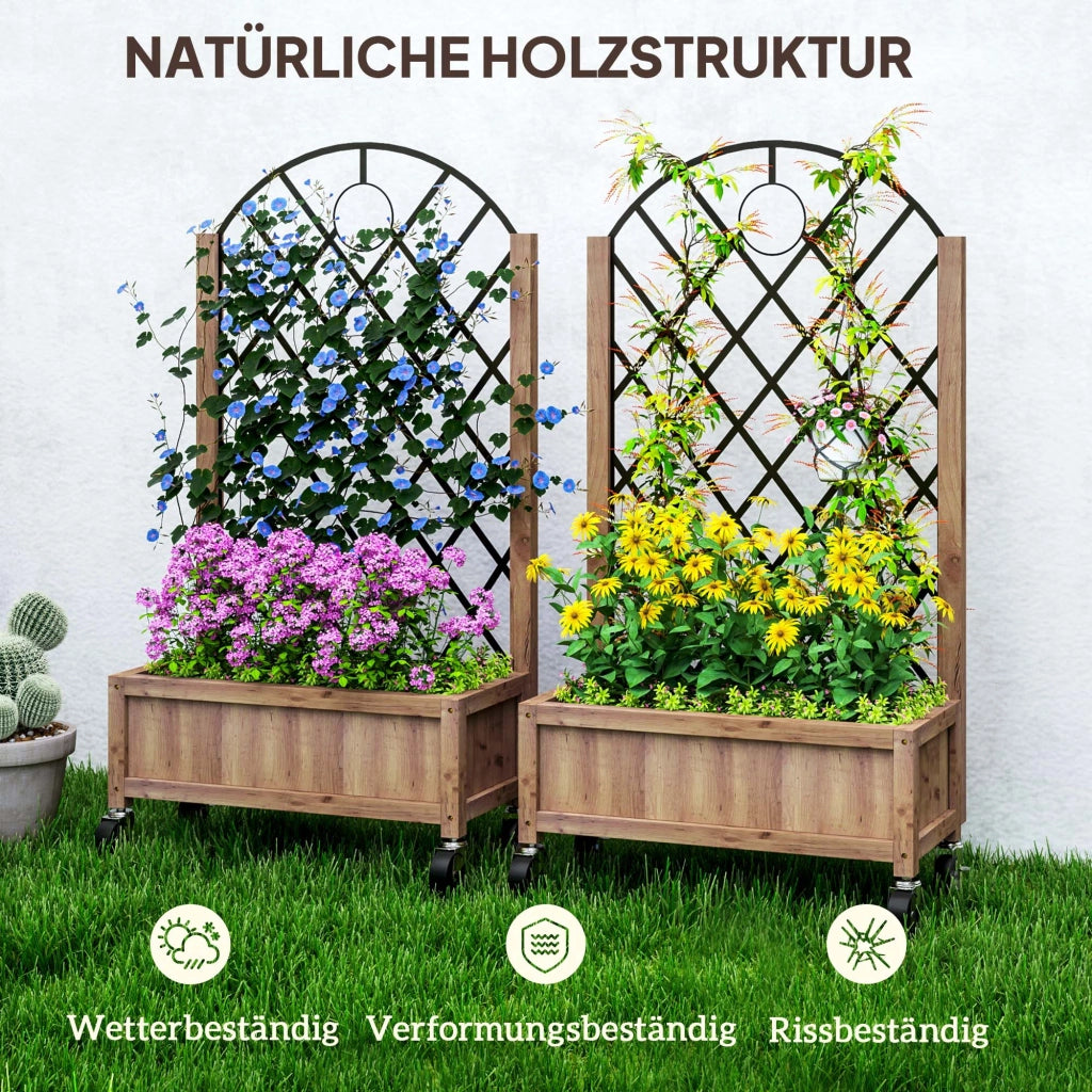 Set 2 Pezzi Fioriera da Giardino con Ruote e Griglia ¨C Zephmum ¨C Legno 52x25x97cm Marrone