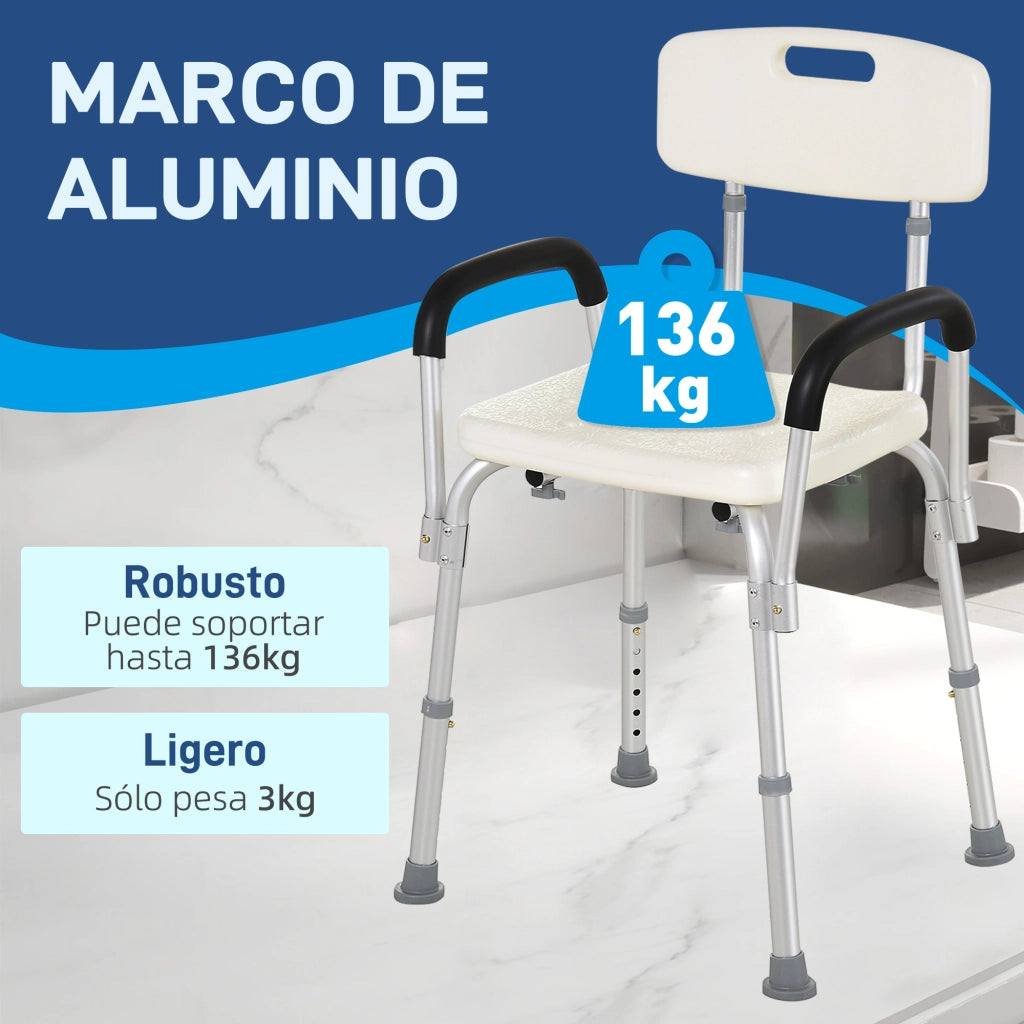 Sedia da Doccia per Anziani con Schienale Regolabile e Braccioli ¨C Zephmum ¨C Grigio 136 kg