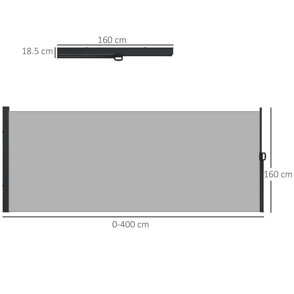 Tenda Laterale Retrattile 400x160 cm con Maniglia in Metallo Alluminio e Poliestere Grigio Chiaro