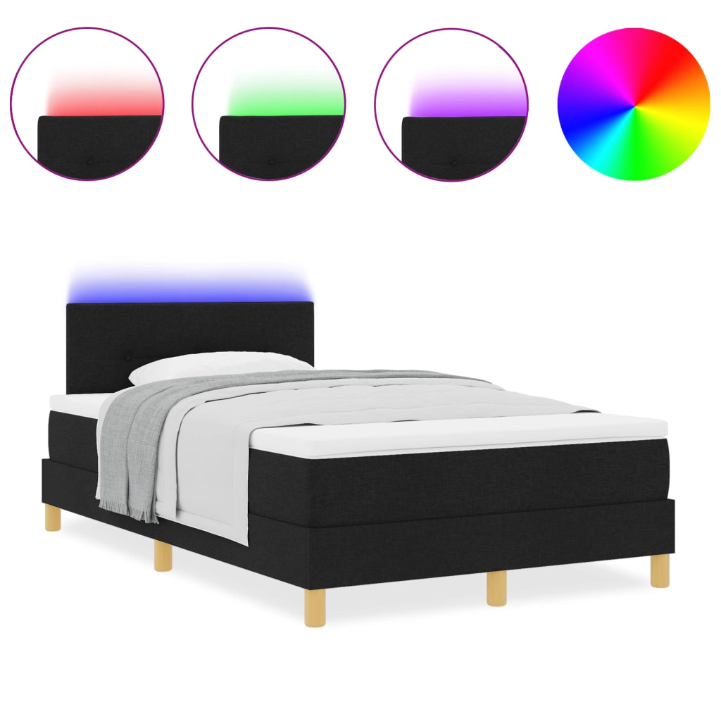 Letto con Box Spring e Materasso e LED Nero 120x200 cm Tessuto