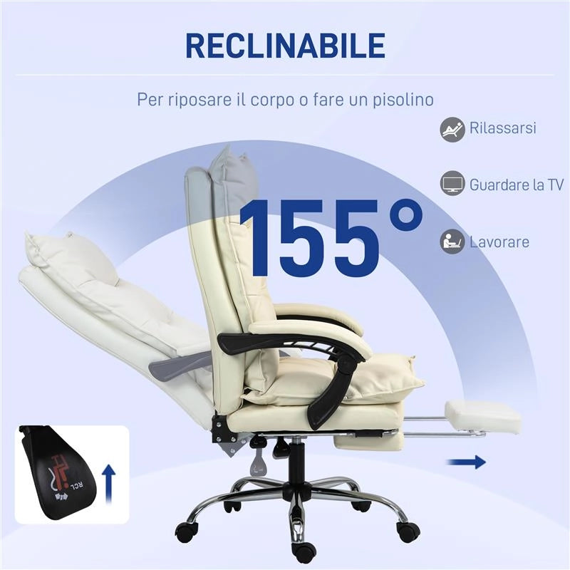 SEDIA UFFICIO ERGONOMICA SEDIA SCRIVANIA RECLINABILE, POGGIAPIEDI, BEIGE