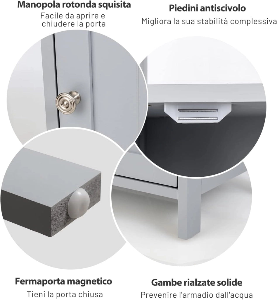 Armadietto del Bagno, Armadio Multifunzionale con Anta Singola e Mensola Regolabile, Organizer Moderno di Legno per Casa Ufficio e Hotel, 45 x 30 x 84 cm (Grigio)