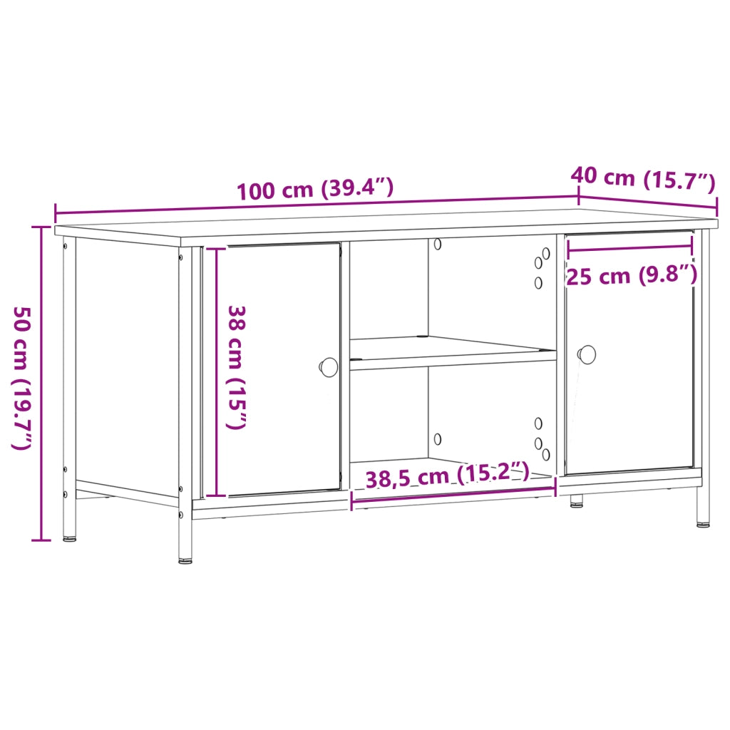 Mobile TV  in legno vecchio 100x40x50 cm in legno ingegnerizzato e acciaio