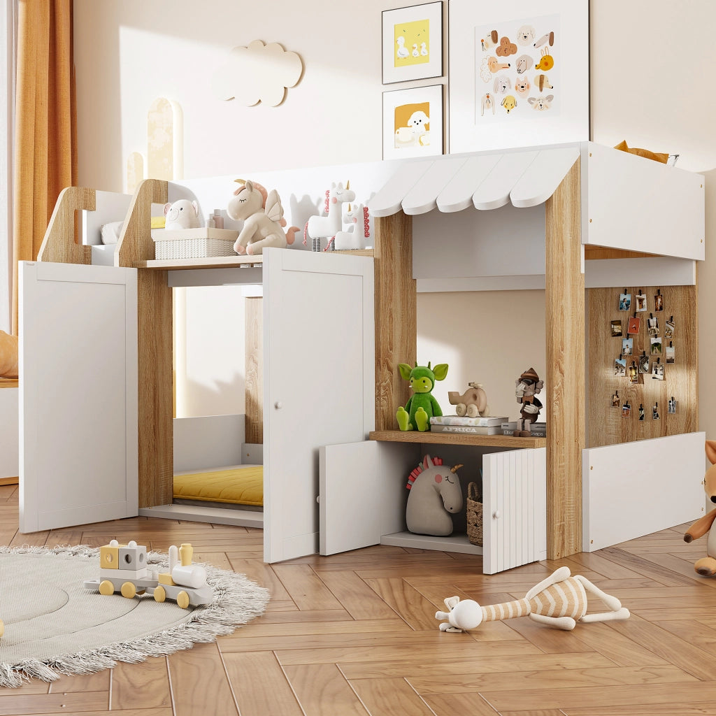 LETTO A CASTELLO 90x200 cm Casa Bianco+Legno con scala e vano inferiore