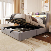 Letto matrimoniale contenitore 180x200 cm con testiera ribaltabile; prese; LED e piedi maggiorati; velluto grigio chiaro