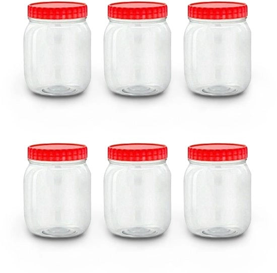 Bottiglie in plastica trasparente da conservazione 500ml con coperchi a viti, ermetiche, BPA-free, per cucina, spezie, condimenti, caramelle, 6 pezzi.