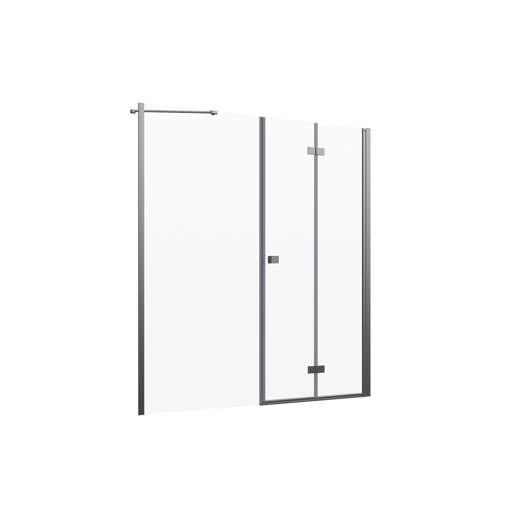 Porta doccia 151-155cm profili cromati apertura libro a destra con parete fissa vetro 8mm trasparente h195 | Fiji