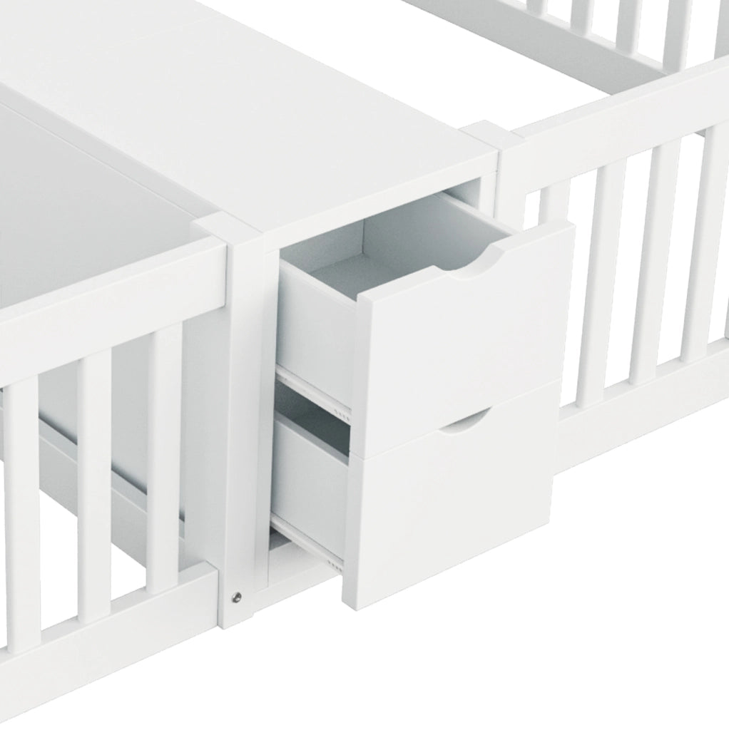 Letto doppio per bambini 90x200 cm con cassetti e ripiani