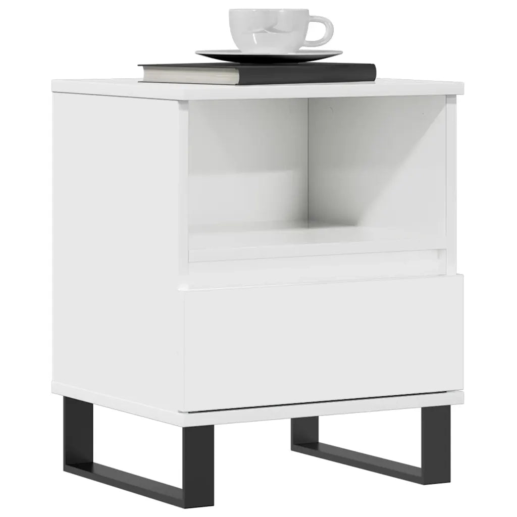Comodino Bianco Lucido 40x35x50 cm in Legno Multistrato 830640