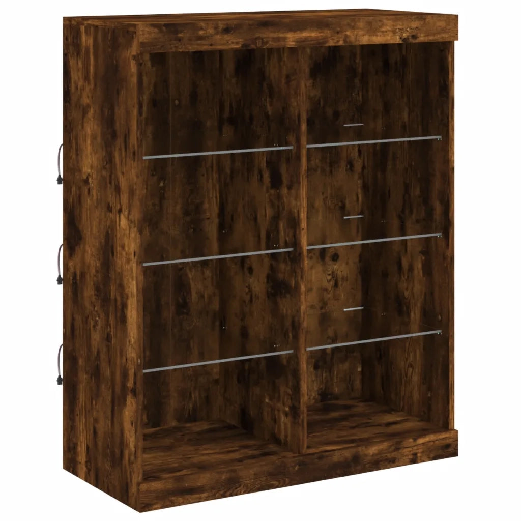 Credenza con Luci LED-Buffet-Armadio da cucina Rovere Fumo 202x37x100 cm