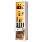 Credenza alta con 1 cassetto; 12 vani e LED - per soggiorno - in MDF - 55×40×200 cm