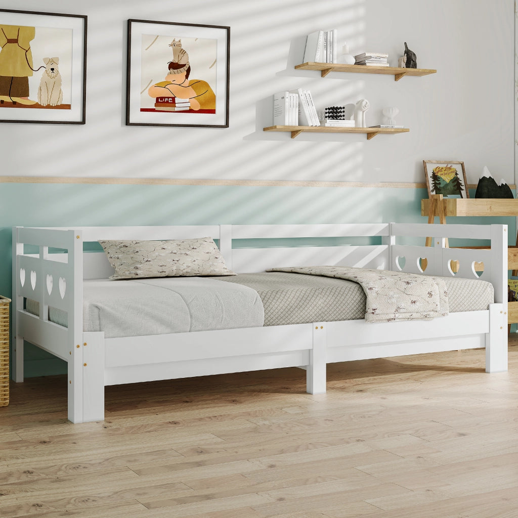 DESMIU Divano letto 90 × 200 cm 2 posti con struttura estensibile, senza materasso, in legno, bianco