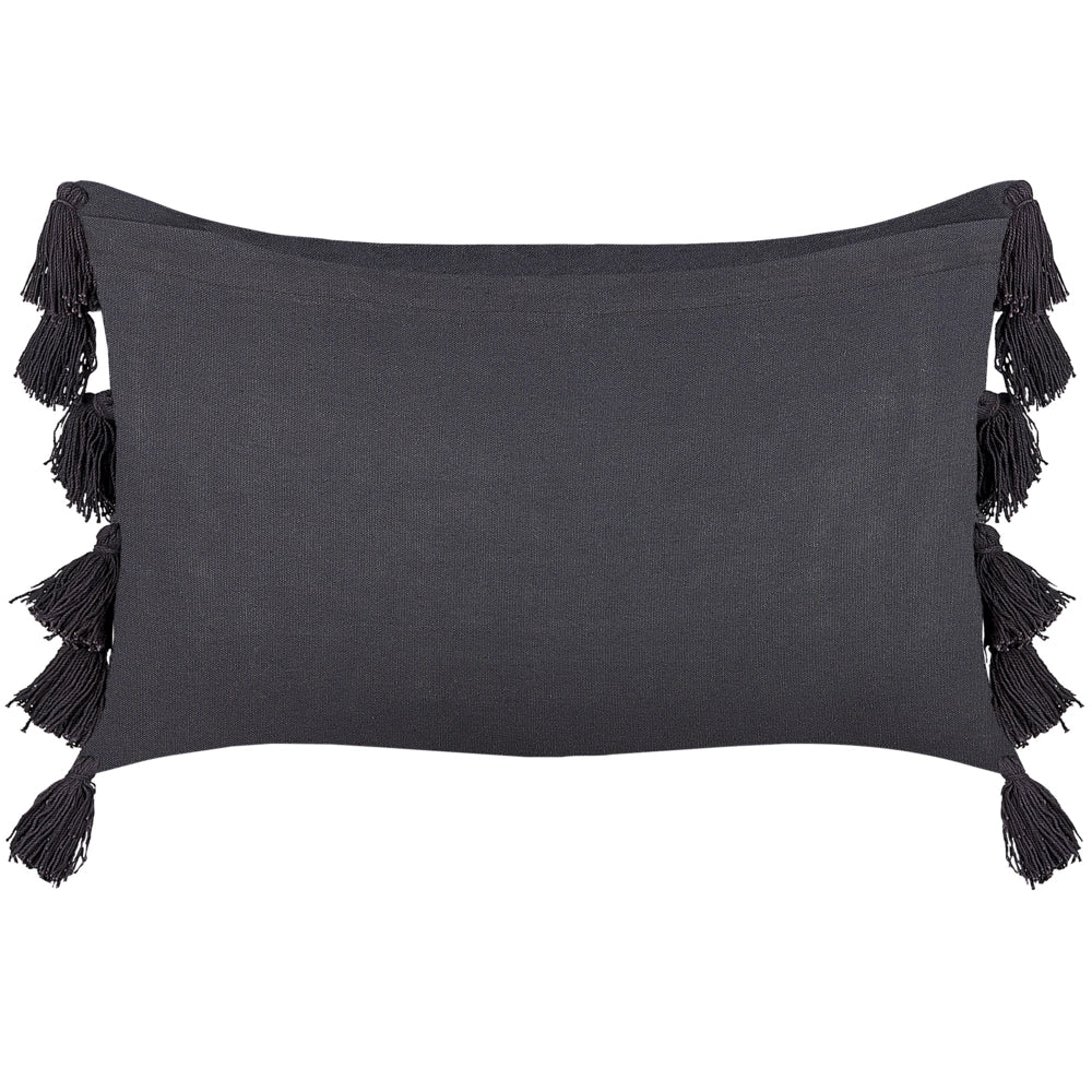 Set di 2 cuscini decorativi cotone grigio 35 x 55 cm tinta unita con nappe stile boho accessori