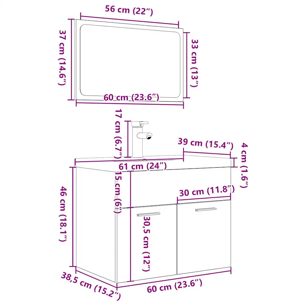 Set Mobili da Bagno 3 pz Grigio Cemento in Legno Multistrato