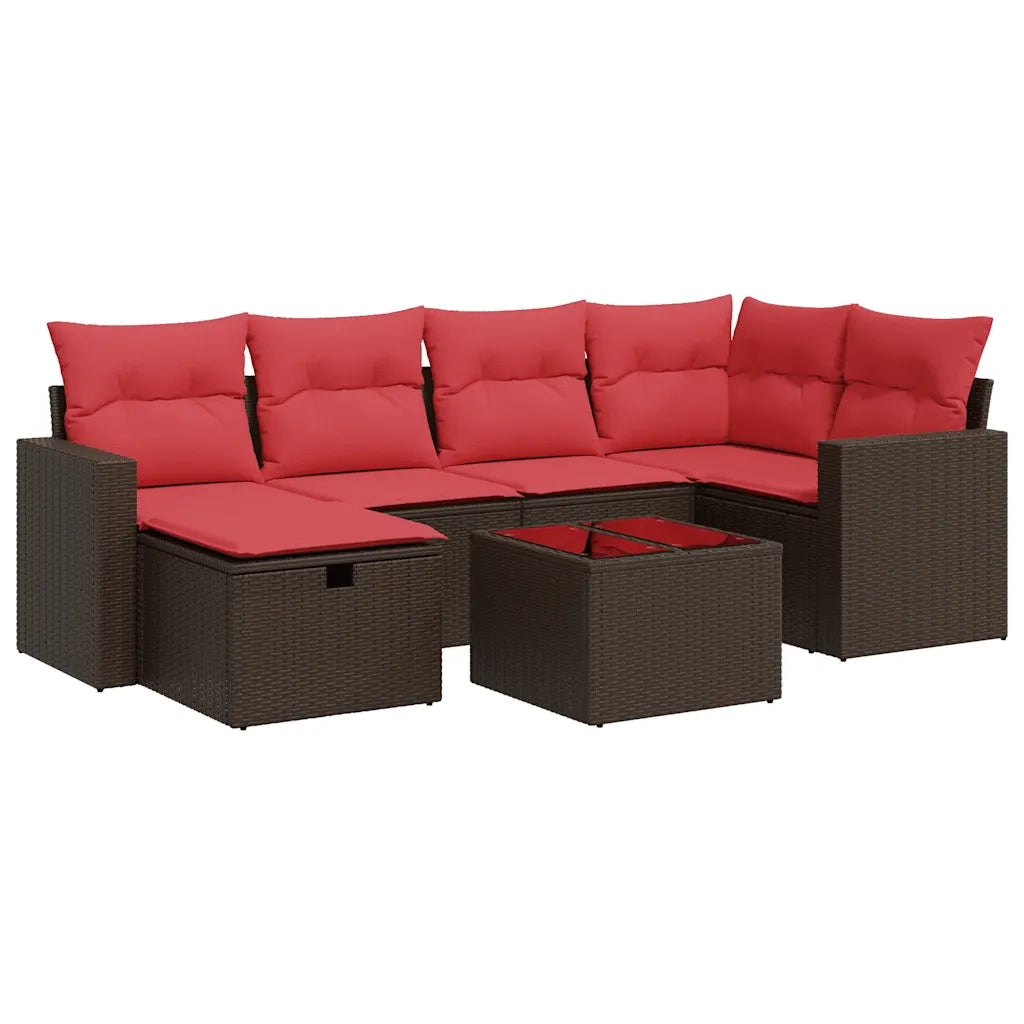 Set Divani da Giardino 7 pz con Cuscini Marrone in Polyrattan
