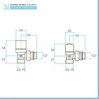 Coppia valvola termostatica e detentore bianchi con raccordi multistrato 16x2
