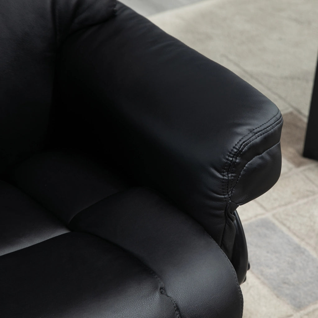 Poltrona relax girevole con sgabello, reclinabile fino a 145°, rivestimento in similpelle nera