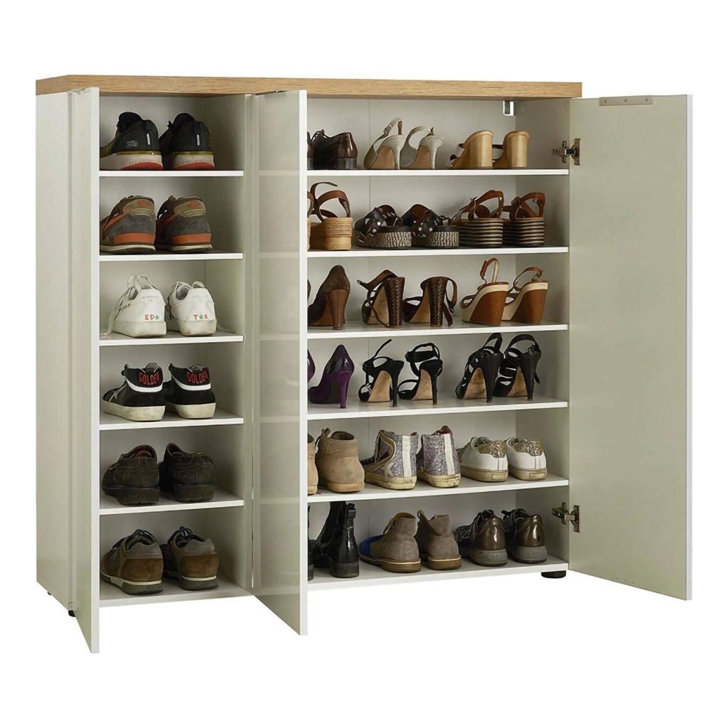 Mobile Portascarpe Aspidistra, Scarpiera 30 Paia Made in Italy, 122x34x115h cm Bianco Lucido