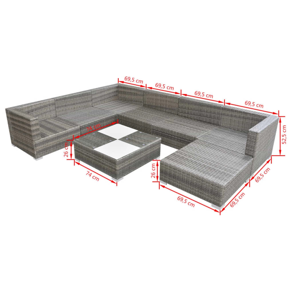 Set di mobili da giardino mobili da esterno 8 pezzi con cuscini resina intrecciata grigia 02_0017674