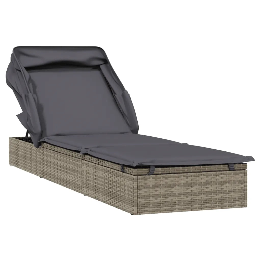 Lettino con Tetto Pieghevole Grigio 213x63x97 cm Polyrattan 319639