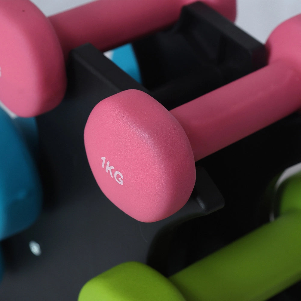 Set 6 Manubri Palestra con Stand Appoggio 2x1kg+2x2kg+2x3kg Pesi Sport Fitness