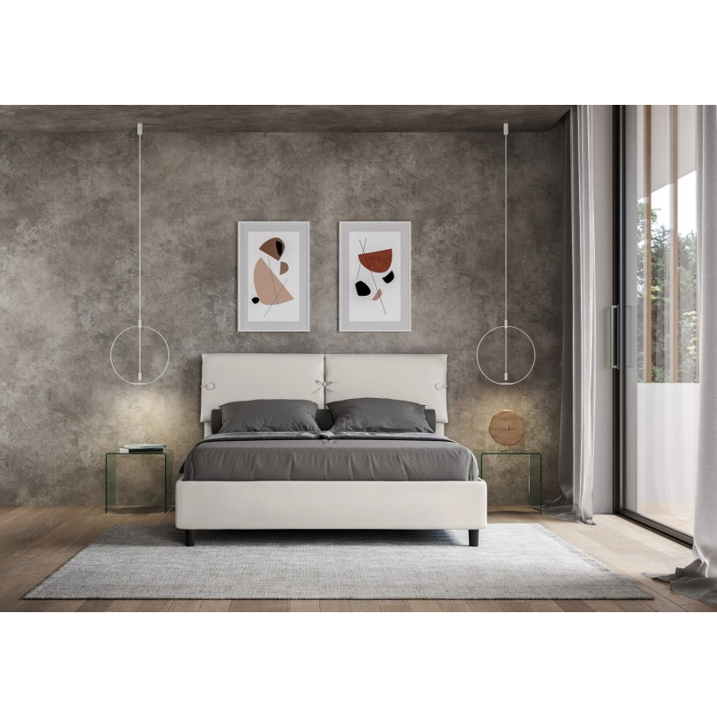 Letto imbottito Matrimoniale 160x200 cm Sleeper - Bianco,Similpelle,Con rete
