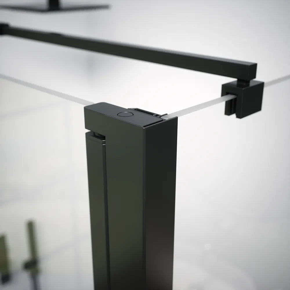 Box doccia 110x80 cm porta saloon e parete fissa profili nero opaco e vetro da 8mm trasparente h195 | Fiji