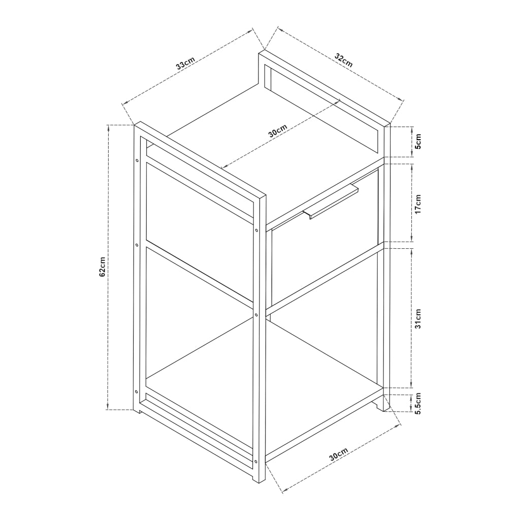 Comodino Namsskogan Nero / Effetto Legno Intarsiato color Noce [en.casa]