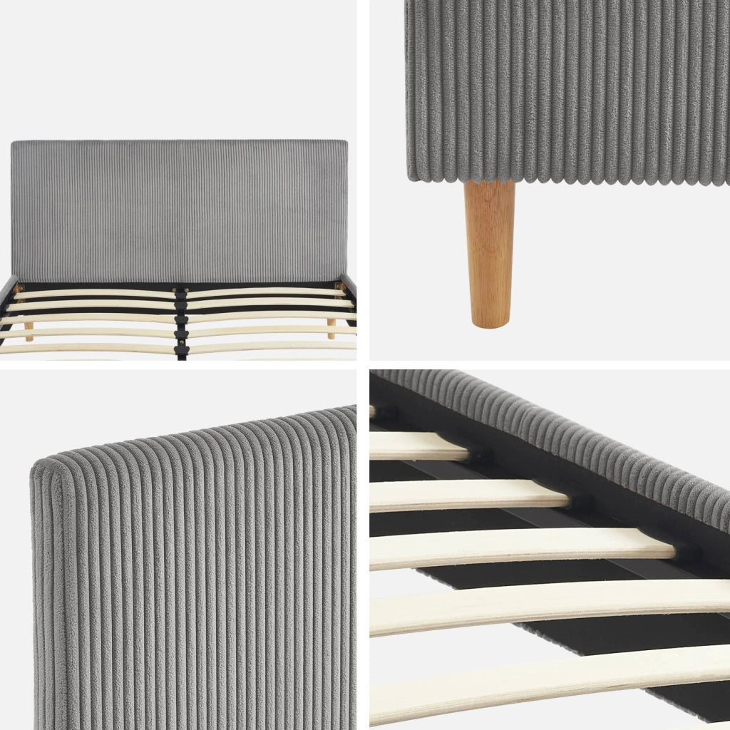 Struttura letto con rete a doghe e testiera 140x190cm, velluto a coste