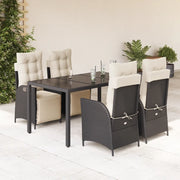 Set da Pranzo da Giardino 5 pz Nero con Cuscini in Polyrattan 3213316