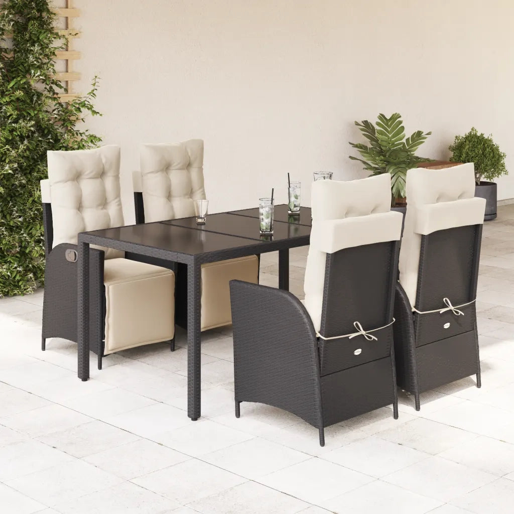Set da Pranzo da Giardino 5 pz Nero con Cuscini in Polyrattan 3213316