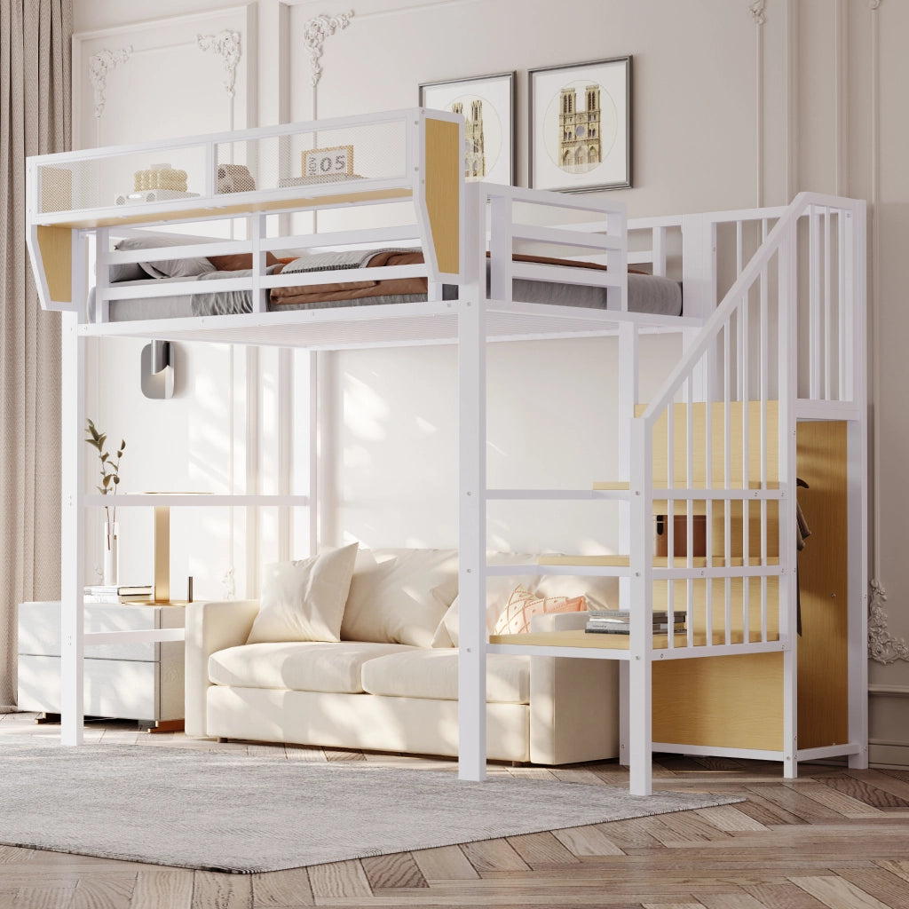 DESMIU Letto a soppalco Letto singolo 90 × 200 cm 1 posto con scala di sicurezza e ripiano removibile, senza materasso