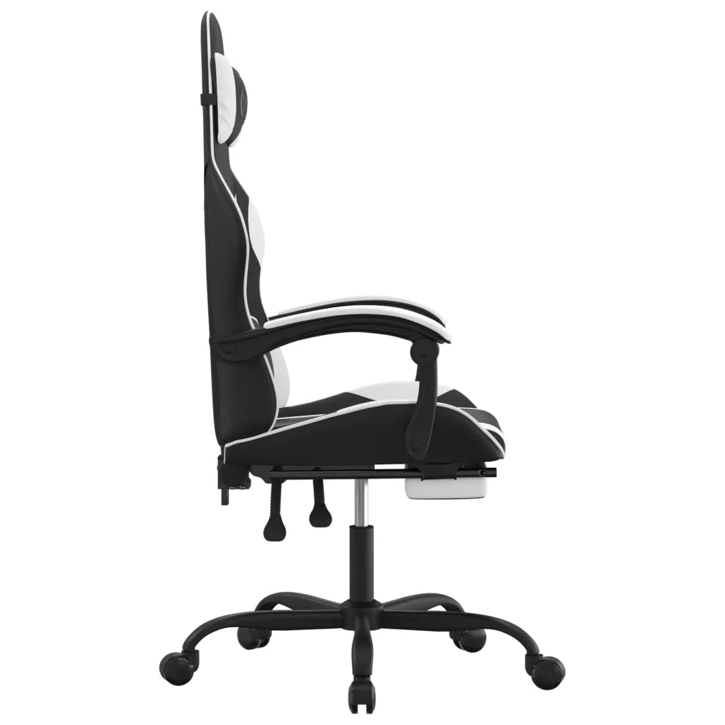 Sedia da Gaming con Poggiapiedi Nero e Bianco in Similpelle 3143883