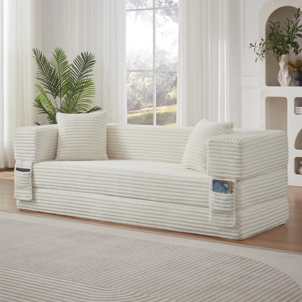 Divano convertibile con struttura in schiuma, design quadrato classico, Bianco