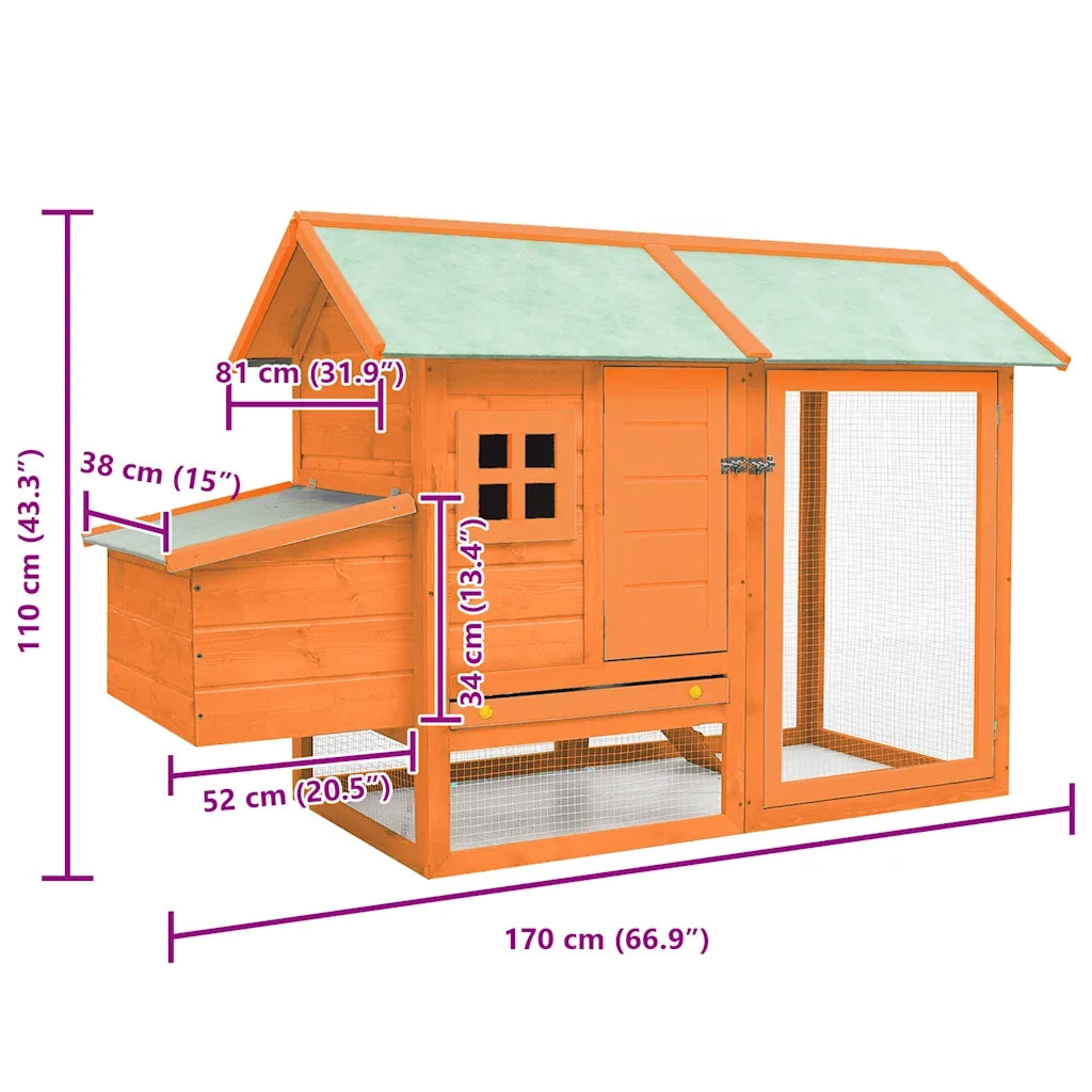 Gabbia per Polli in Legno Massello di Pino e Abete 170x81x110cm 170644