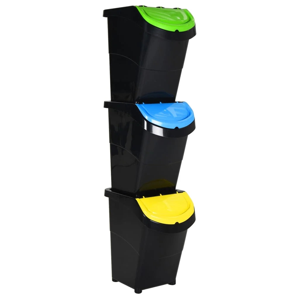 Contenitori impilabili con coperchio 3 pezzi PP 120 litri nero 02_0006089