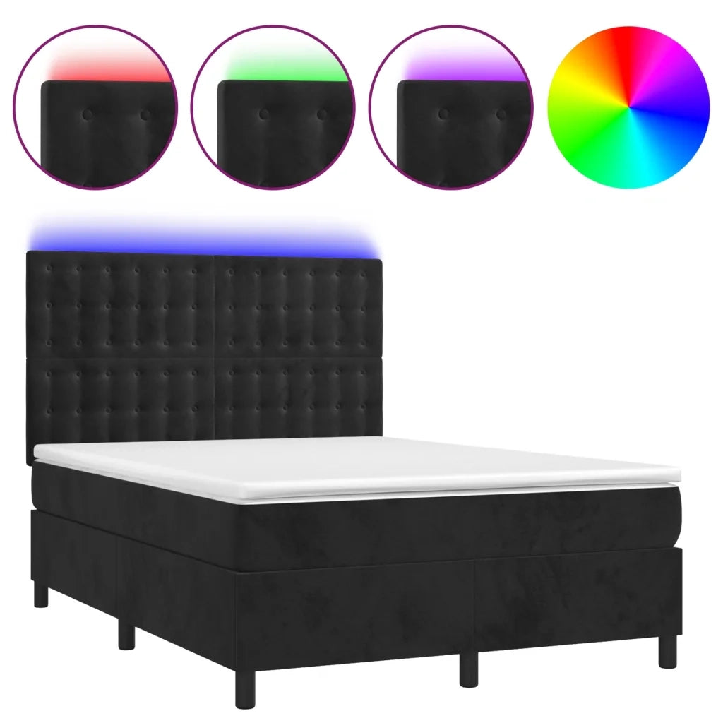 Letto a Molle con Materasso e LED Nero 140x200 cm in Velluto 3136367