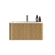 Mobile sottolavabo con 2 cassetti e apertura push-to-open per bagno in MDF rovere 93.5×55.0×47.0 cm