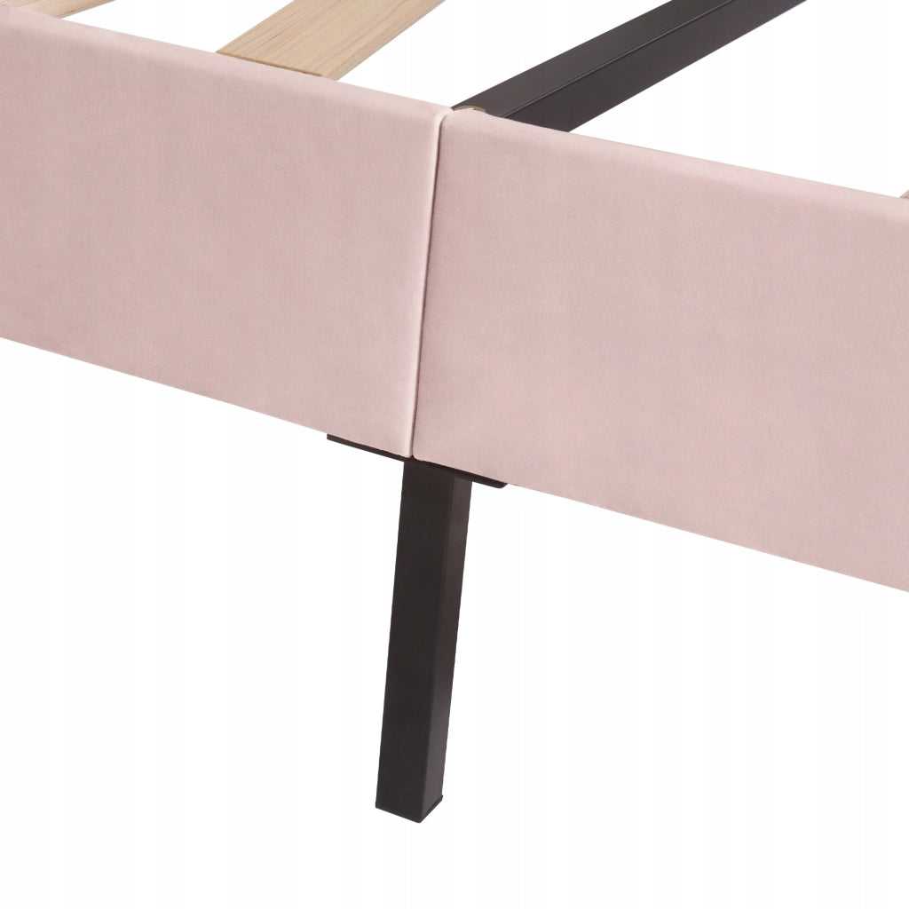 Letto imbottito 140x200 - Xylo - Testiera regolabile in velluto, legno, rosa