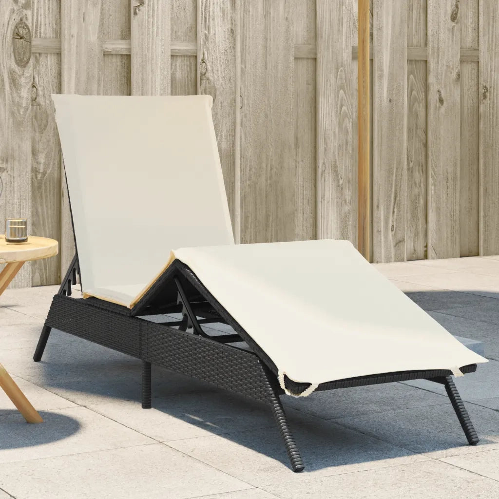 Lettino Prendisole | Sdraio da giardino | Lettino da sole con Cuscino Nero in Polyrattan