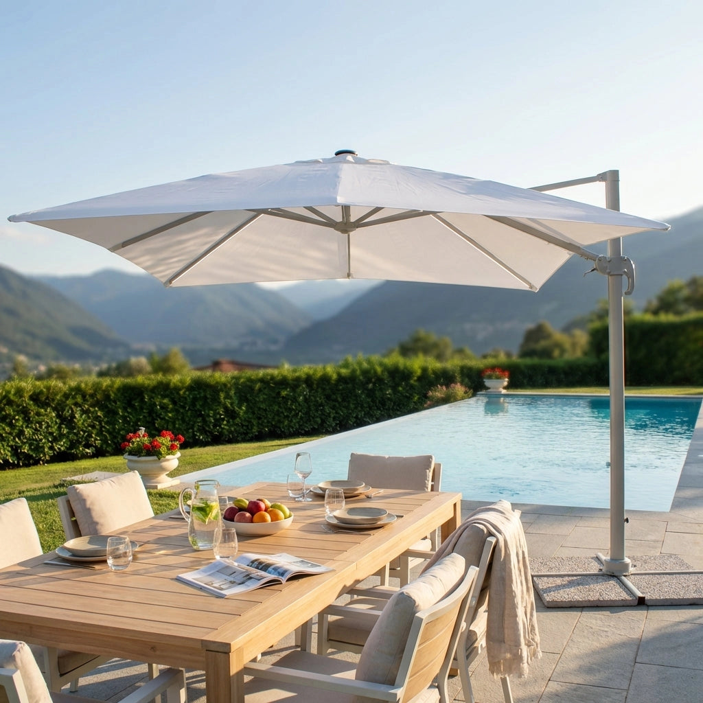 Ombrellone da Giardino decentrato con led 3x4 in alluminio - RENO