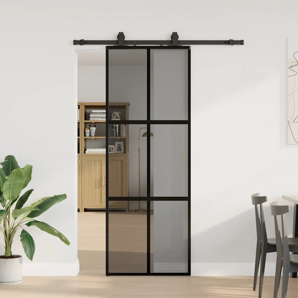 Porta Scorrevole Set Ferramenta Nera 76x205 cm Vetro Temperato