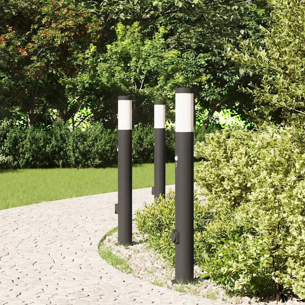 Lampioni a paletto con sensore e presa 3 pz 80 cm Acciaio Inox IP44 4006044